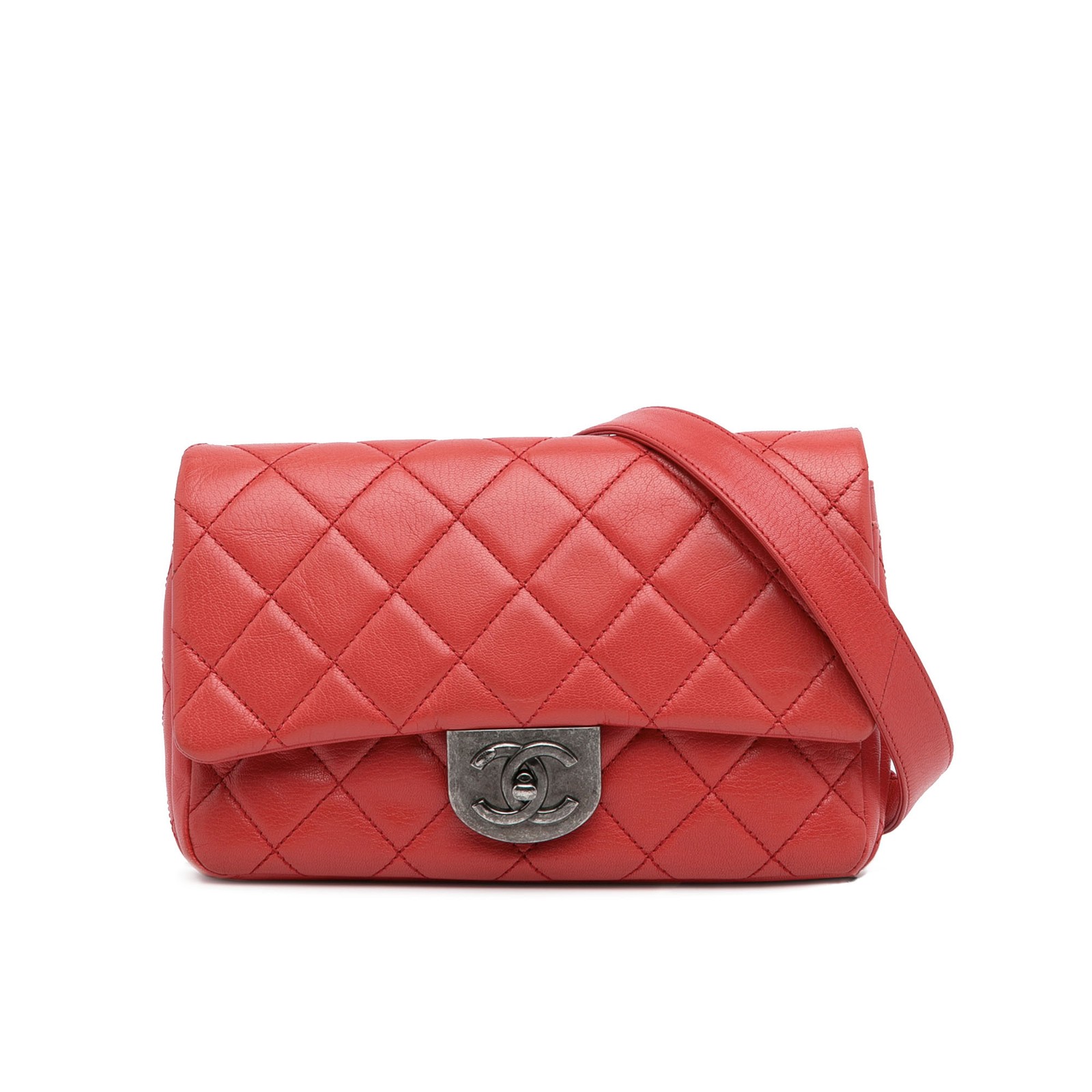 Chanel Small Quilted Goatskin Waist Chain Double Flap Bag