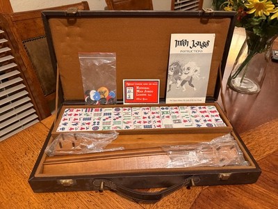 Vintage Chinese Mahjong Set Traditional 144 Tiles Mah-Jong Game Set w/ Case Box