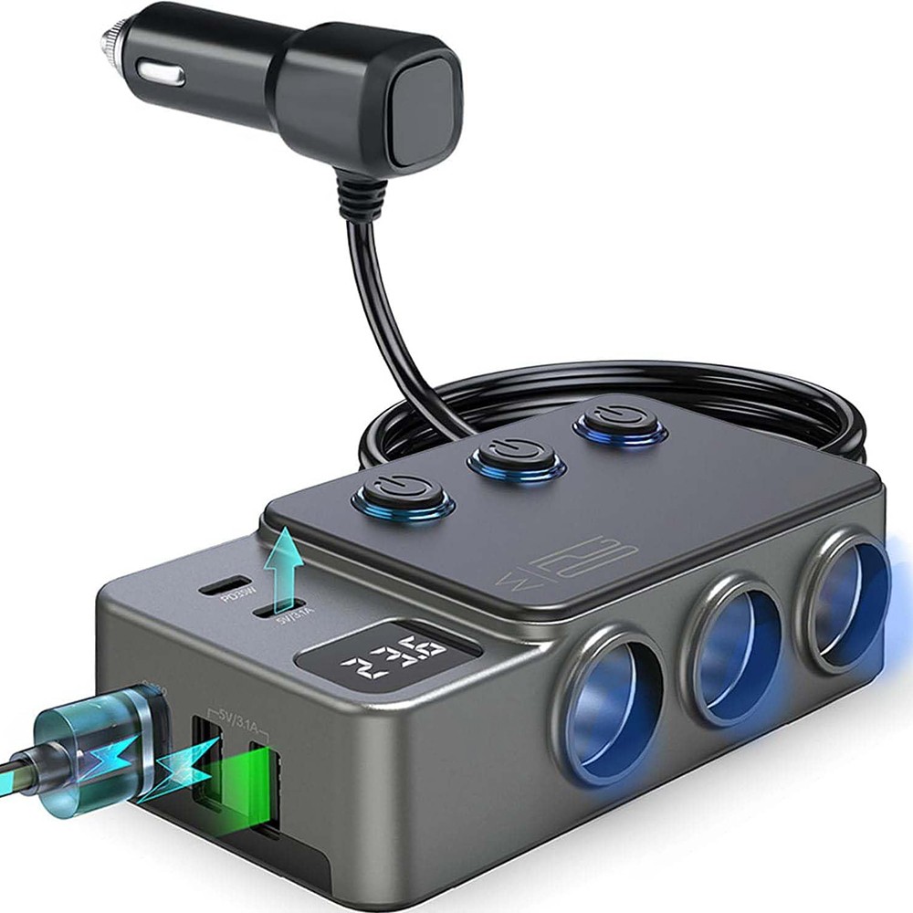 8 in1 Car Charger Cigarette Lighter Splitter Adapter Fast USB/C Socket QC PD 30W
