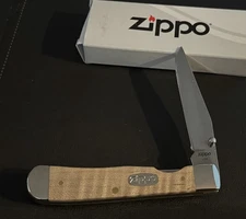 🔥 Zippo Case XX Natural Curly Maple Wood Stainless TRAPPERLOCK Pocket Knife