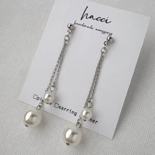 Swarovski Pearl Earrings 5mm x 8mm Changeable Chain Jewelry Used