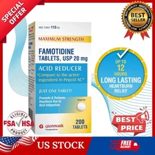 Glenmark Maximum Strength Famotidine Tablets, 20 mg, Acid Reducer for Heartburn.
