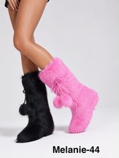Faux Fur Knee High Leg Warmers Boot Cuffs, Women One Size, Solid Multicolor