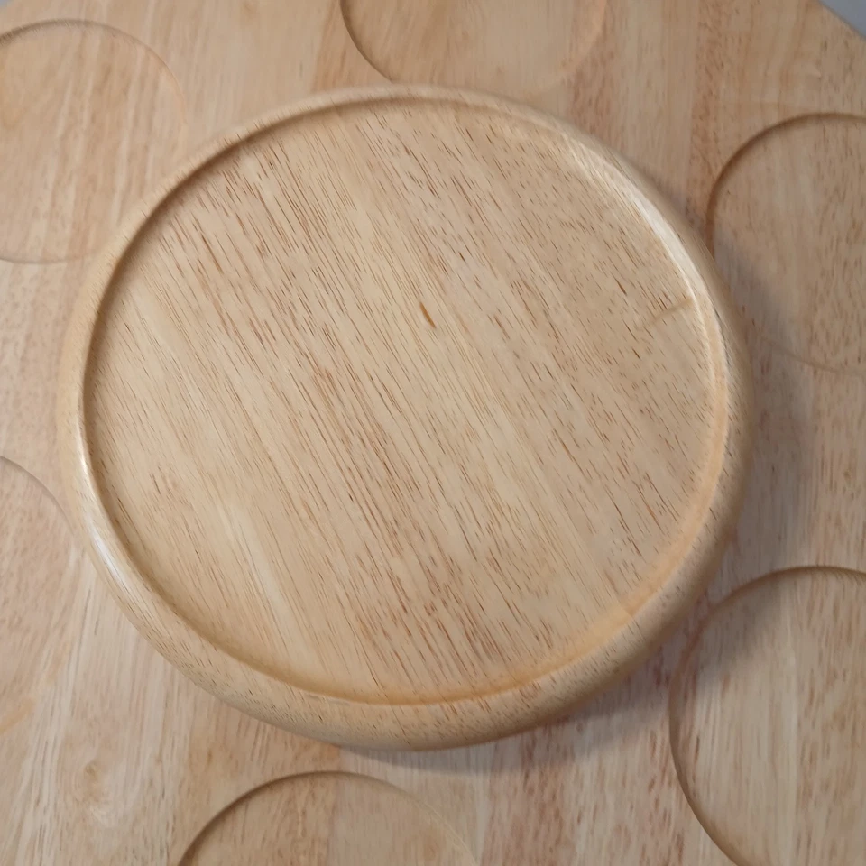 Large Vintage Hardwood Oak LAZY SUSAN Divided Platter Kitchen Organizer 18” - Image 2 of 4