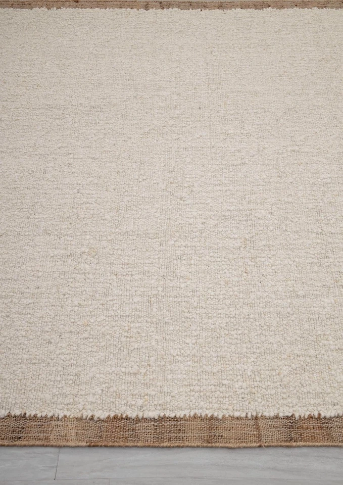 Alfombras orientales marroquíes tejidas a mano bohemias lisas lisas marroquíes de lana natural yute marfil Foto 4 de 4