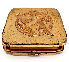 Vintage 3 X 3 Brass Makeup Compact with Flora...