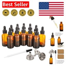 12 Pack Amber Glass Dropper Bottles with Funnels Labels - 1 Oz Travel Set