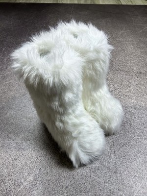 Y2K White Faux Fur Winter Boots Cozy Fluffy Club Kid Cyber Fairy Grunge Style