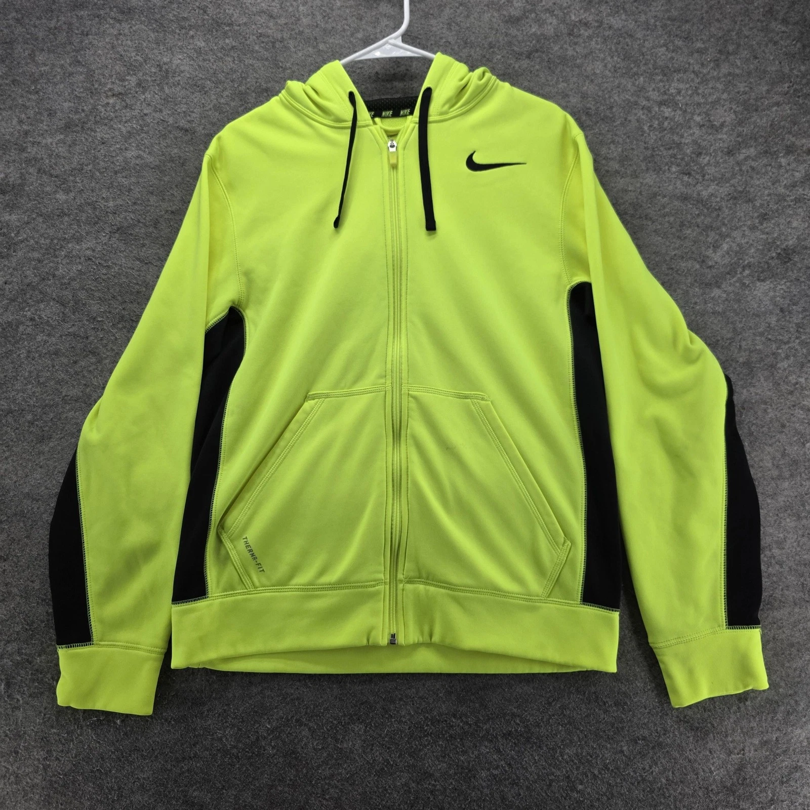 Nike Hoodie Mens S Green Therma-Fit Full Zip Hooded Fleece Pockets Lined