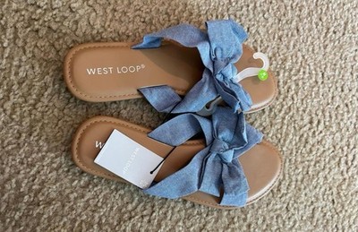 D02 West Loop Womens Sandals Slides Cushioned Insole Cloth Upper  Chambray 7-8