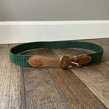 Ducks Unlimited Green Canvas Leather Belt Size 36 USA Brass Buckle Hunting Men's
