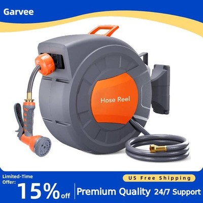 100ft Retractable Hose Reel 1/2in Wall 9-Func Sprayer Any Lock Auto Rewind