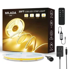 COB LED Strip Light 3000K 20FT/6M Warm White LED Strip Dimmable High Lumen St...