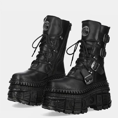 Punk Style Women Shoes Heel Platform Gothic Ankle Rock Boots Metal Decor Sneaker
