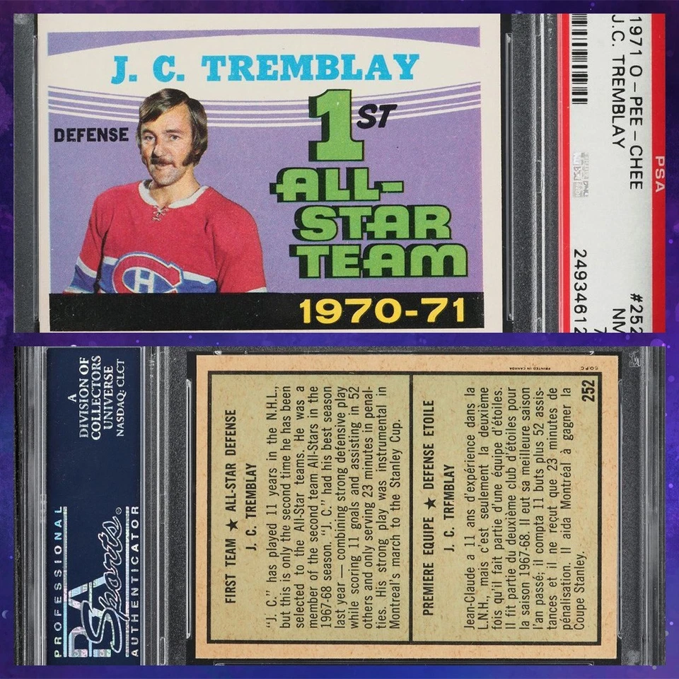 1971 O-Pee-Chee Hockey #252 J.C. Tremblay ALL-STAR - Montreal Canadiens PSA 7 NM - Image 3 of 3