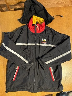 Vintage CAT Racing Jacket Men s Black Hooded Nylon Mesh Lined Full Zip Snap