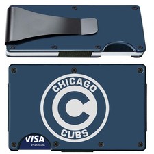 Chicago Engraved Titanium Blue RFID Blocking Wallet w Clip D7