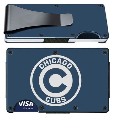 Chicago Cubs Engraved Titanium Blue RFID Blocking Wallet w Clip D7