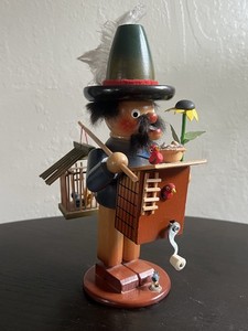 Vintage German STEINBACH "The Bird Watcher" Smoking Man Music Box Incense Smoker