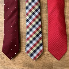 The Tie Bar Lot of 3 Mens Ties Polka Dot/Plaid/Solid 100% Silk Stain Resistant