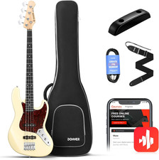 Electric Bass Guitar 4 Strings Full-Size Standard Bass Jb-Style Beginner Kit Whi