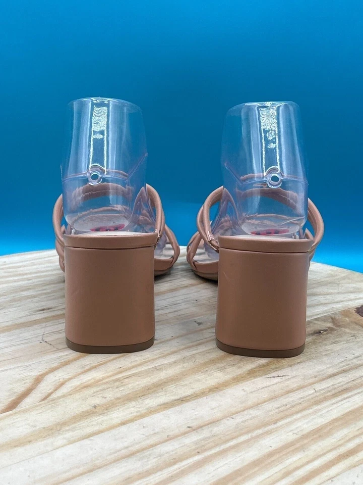 Sandalia Nine West con tiras para mujer talla 10M beige tacón ancho punta abierta sin cordones Foto 3 de 4