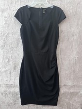 Miusol Dress Womens Medium Black Ruched Sheath Pencil Short Sleeve V Neck Zip