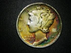 1941-S Mercury Dime! Monster Rainbow Toned! XF+ Condition