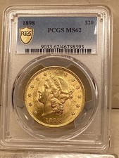 1898 $20 gold liberty double Eagle PCGS MS62