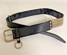 Vintage Dolce & Gabbana Y2K Logo Jacquard Black Leather Utility Belt Sz 34 Italy