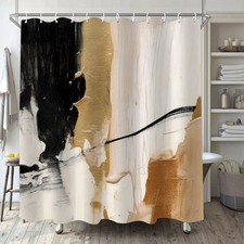 Oil Painting Abstract Shower Curtain for Bathroom, Black White Brown Ylaty1091