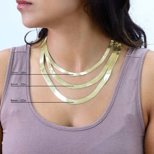 10K Gelbgold massive 3mm-9mm flache Fischgrät Kette Halskette Damen Herren 16"-24" - Bild 4 von 75