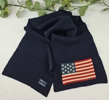 VTG Polo Ralph Lauren Lambswool Blue Flag Motif Scarf Winter