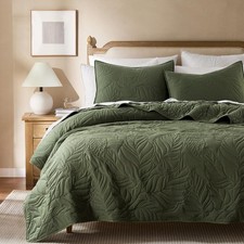 Olive Green Twin Size Quilt Set, Soft Lightweight Bedspread, Farmhouse Rustic...