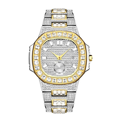 Luxury Diamond Watch for   Fashion Iced Out Quartz Wristwatch Hip Hop Silver Bli