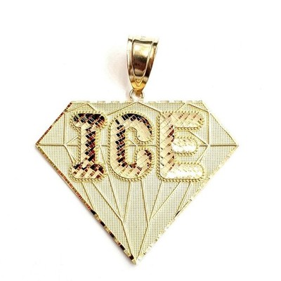 Neu 10k Gelbgold ICE Diamantform Wort Anhänger Diamantschliff feiner Schmuck 9,7g