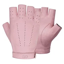 GSG Women Fingerless Leather Gloves - Driving Motorcycle Biker Large Pink