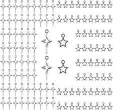 200 Pcs Silver Starry Star and Pentagram Charms, Cross Charms for Jewelry Making