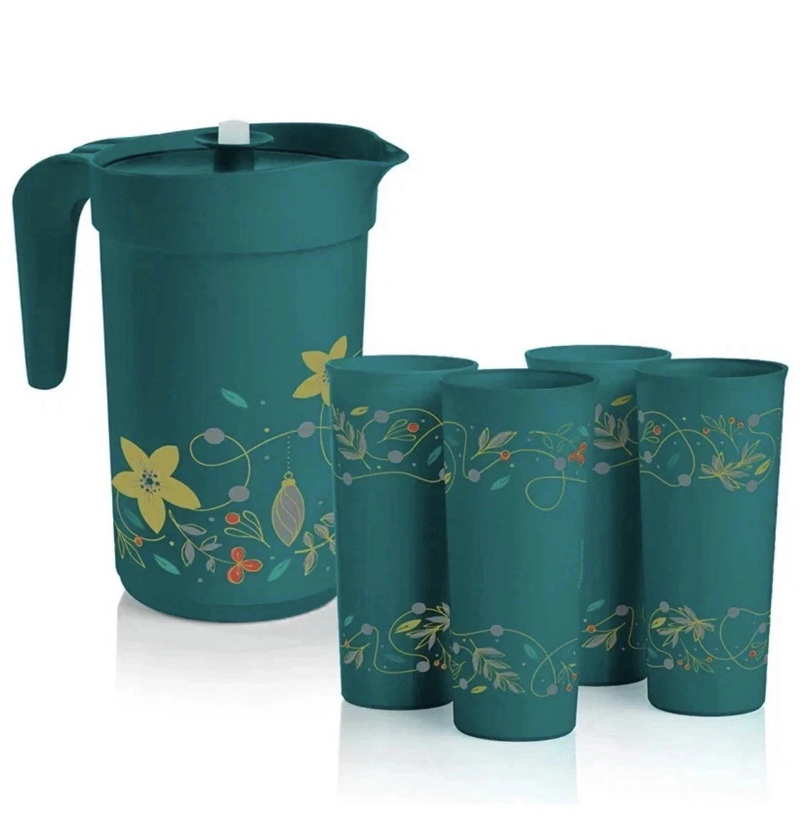 Tupperware 2qt QUART TEA JUICE Pitcher & 16oz GLASSES Set NEW