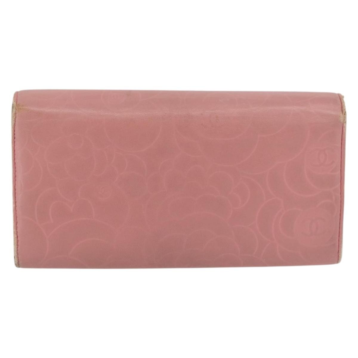 CHANEL Camelia Long Wallet Lamb Skin Pink CC Auth YKZ410 | eBay