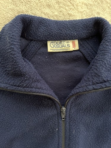 Vintage 80er Jahre Fleece Reißverschluss Herren M blau gestreift Track Sport - Bild 3 von 7