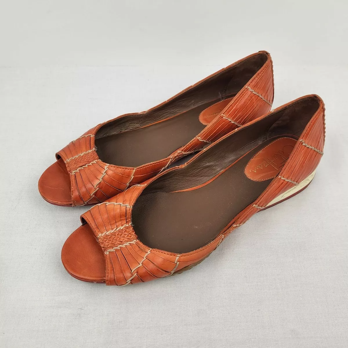 Cole Haan Orange Air Bria Open Toe Slip On Huarache Ballet Wedge Sandals Sz 10B