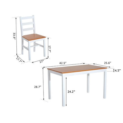 5 Piece Solid Pine Wood Table and Chairs Dining Set -White - Picture 3 of 7