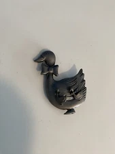 Signed Torino Pewter Goose Brooch & Pierced Earrings Set