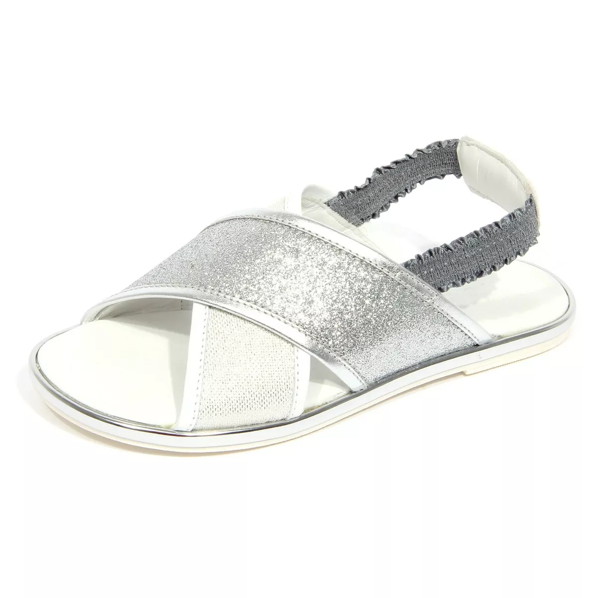 G4018 sandalo bimba girl HOGAN JUNIOR white silver leather fabric sandals kids