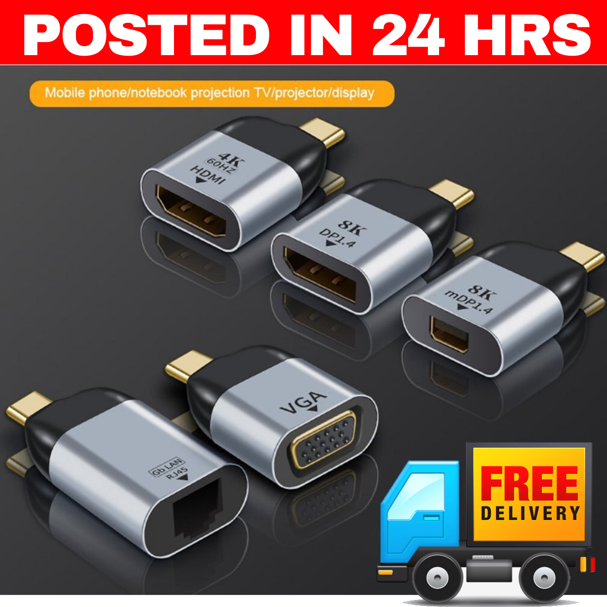 Type C To Hdmi Female Adapter 8k Vga Mini Dp Rj45 Displayport