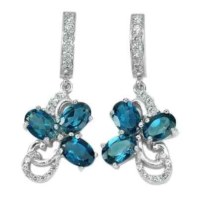   London Blautopas Ohrringe - Sterling Silber 3 Steine Natur Edelstein Schmuck