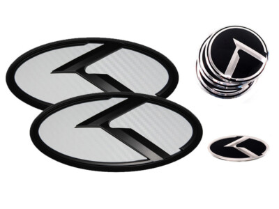 3D K Logo Emblem White Carbon & Black 7pc (Fits: KIA 2014-2016 Forte Koup)