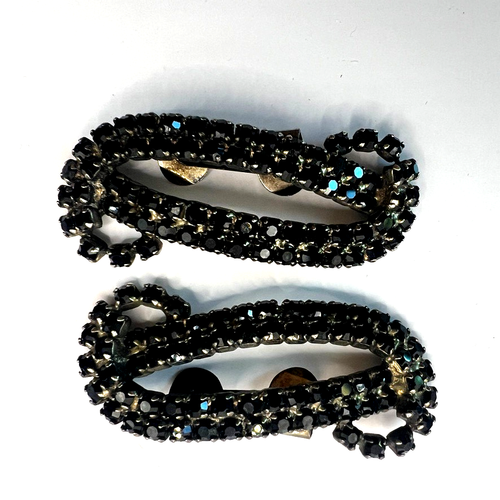 Vintage MUSI Black Rhinestone Shoe Clips 1950s Mid Century Glam Accessory MCM - Picture 3 of 17