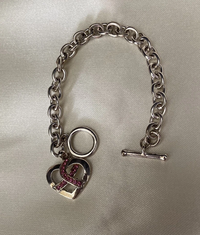 PULSERA ROSA CON ESTRÁS CONCIENTIZACIÓN SOBRE EL CÁNCER DE MAMA CON CORAZÓN 7”~VENTA DE NAVIDAD~ Foto 4 de 4